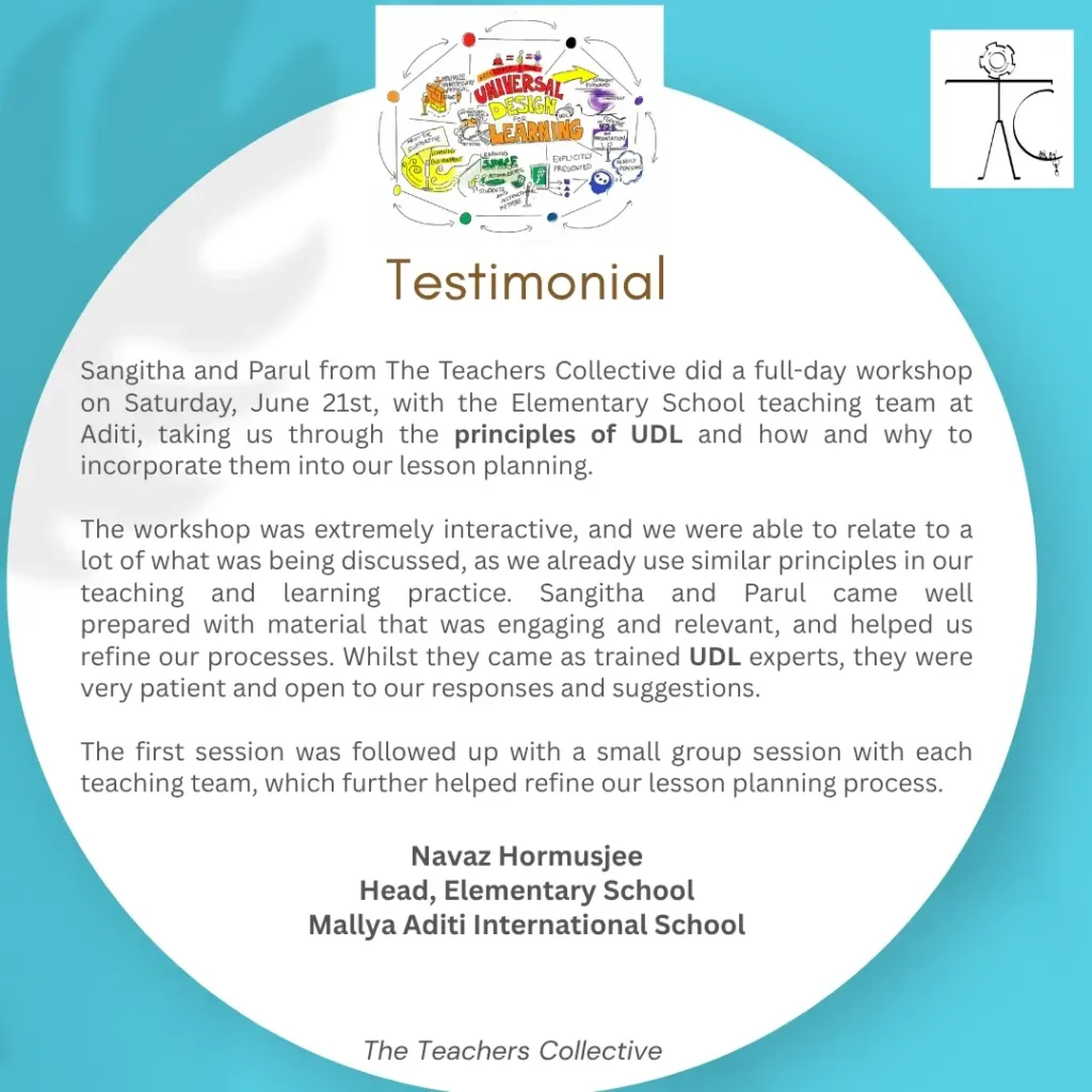Navaz Hormusjee, Mallya Aditi International School Testimonial